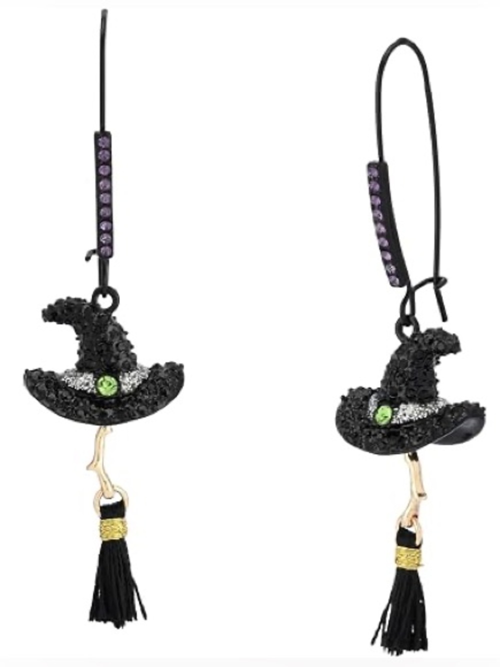 Betsey Johnson Black Witch Hat/Broom Tassel Earrings